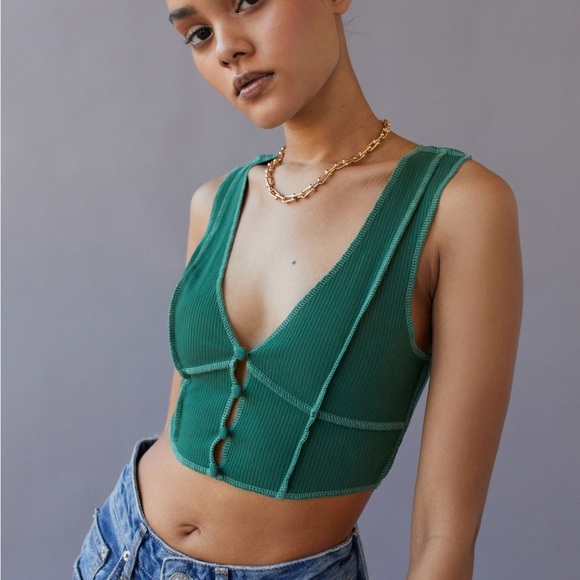 Urban Outfitters Tops - Urban Outfitters Ribbed Button-Up Crop Top